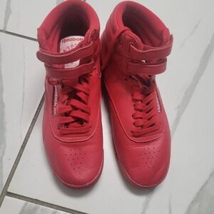 Reebok Women's Red High-Top Lace-Up Sneakers with Ankle Strap